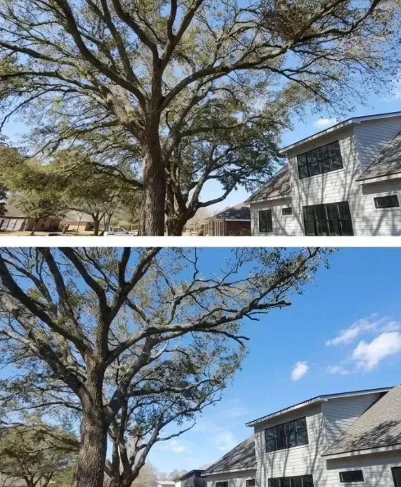 Tree pruning before after residential oak maple near Sanders Beach Coeur d'Alene